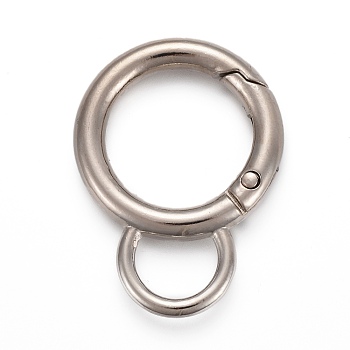 Alloy Spring Gate Ring, with Loop, Circle Key Rings, for Handbag Ornaments Decoration, Cadmium Free & Lead Free, Platinum, 38x29x4mm, Hole: 10.5x7mm