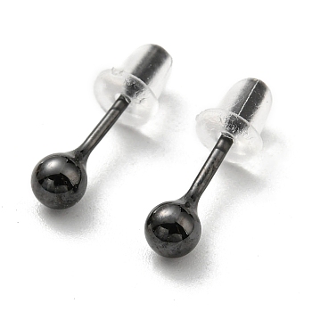 Ceramic Round Ball Stud Earrings, Stud Post Earrings, Black, 4mm