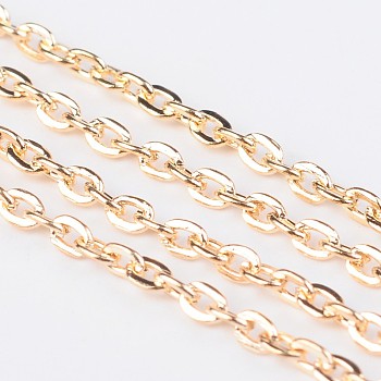 Iron Cable Chains, Unwelded, with Spool, Flat Oval, Light Gold, 3x2x0.5mm