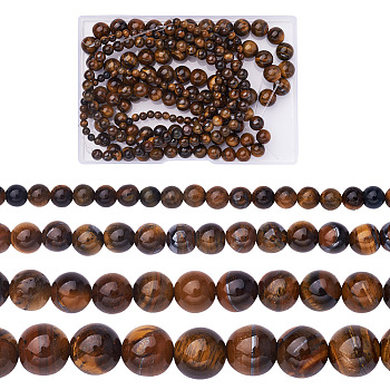 4 Strands 4 Style Natural Grade AB Tiger Eye Round Beads Strands, 1 strand/style