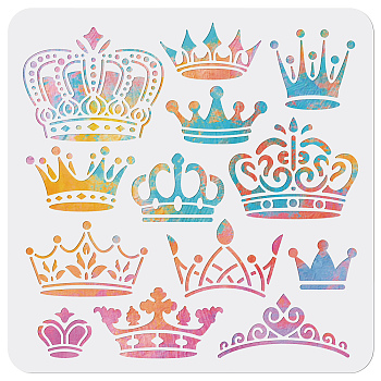 PET Hollow Out Drawing Painting Stencils, for DIY Scrapbook, Photo Album, Crown Pattern, 300x300mm
