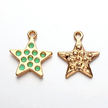 Light Gold Plated Alloy Enamel Star Pendants, Aquamarine, 21x19x2mm, Hole: 2mm
