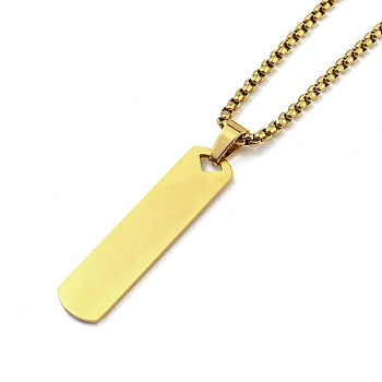Vacuum Plating 201 Stainless Steel Pendant Necklaces for Man, Rectangle, Real 18K Gold Plated, 23.66 inch(60.1cm), Rectangle: 39.5x9x1.3mm
