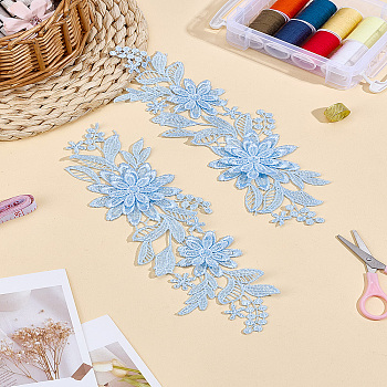 1 Pair Polyester Embroidery Sequin Costume Accessories, Sewing Craft Decoration, Flower, Light Cyan, 240x85x1.5~3mm