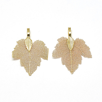 Iron Pendants, Electroplate Natural Leaf, Grape Leaf, Light Gold Plated, 35x27x1.5mm, Hole: 3x5.5mm