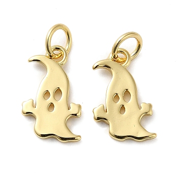 Rack Plating Brass Charms, with Jump Ring, Lead Free & Cadmium Free, Long-Lasting Plated, Ghost Charm, Real 18K Gold Plated, 13.5x8.5x1mm, Hole: 3.5mm