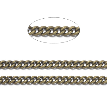 Brass Twisted Chains, Curb Chains, Unwelded, with Spool, Oval, Lead Free & Nickel Free & Cadmium Free, Antique Bronze, 3.7x2.7x0.8mm, about 301.83 Feet(92m)/roll