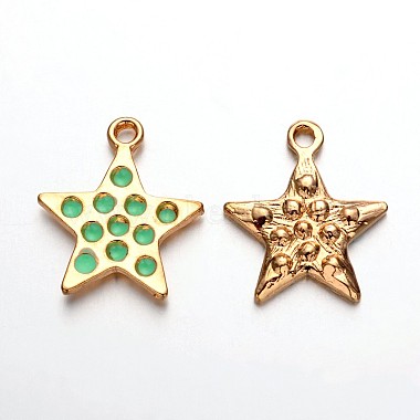Golden Aquamarine Star Alloy + Enamel Pendants