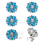 6Pcs Alloy Snap Bottons, with Glass, Flower, Cyan, 25.5x11mm, Hole: 10.5x5.5mm(FIND-FG0004-39D)