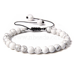 Natural Howlite Round Bead Adjustable Braided Bracelets, 6mm(UO3136-13)