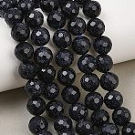 Synthetic Blue Goldstone Beads Strands, Round, Faceted, 9.5~10mm, Hole: 1.3mm, about 38~39pcs/strand, 14.09''~14.37''(35.8~36.5cm)(GG-CBA199E-F02-10mm)