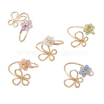 Flower Natural Peridot & Rainbow Moonstone & Amethyst & Blue Aventurine & Sunstone Finger Rings, Butterfly Copper Wire Wrapped Cuff Rings for Women, Inner Diameter: 20mm(RJEW-JR00778)