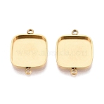 304 Stainless Steel Connector Cabochon Settings, Square, Ion Plating(IP), Real 18K Gold Plated, Tray: 12x12mm, 18x13x2mm, Hole: 1.4~1.5mm(STAS-Q113-35G)