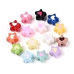 Opaque Acrylic Beads, Star & Heart, Mixed Color, 9.5x10x6.5mm, Hole: 1.8mm(OACR-N139-11)