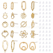 Elite 40Pcs 10 Style  Alloy Stud Earring Findings, with Loop and Steel Pin, Oval & Star & Flower, with 90Pcs Plastic Ear Nuts, Light Gold, 13~26x8·18.5mm, Hole: 1~10mm, Pin: 0.7mm, 4Pcs/style(FIND-PH0008-36)