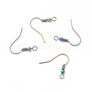 Ion Plating(IP) 304 Stainless Steel Earring Hooks, Ear Wire, French Hooks with Coil and Ball, Rainbow Color, 20x21x3mm, 9 Gauge, Hole: 2mm(STAS-F075-41MC)