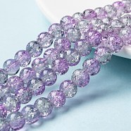 Spray Painted Crackle Glass Beads Strands, Round, Two Tone, Plum, 8mm, Hole: 1.3~1.6mm, about 100pcs/strand, 31.4 inch(CCG-Q002-8mm-02)