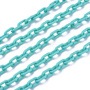 ABS Plastic Cable Chains, Oval, Cyan, 13.5~14x8x2mm, 14.9 inch~15.35 inch(38~39cm)/strand(KY-E007-02F)