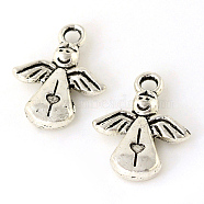 Tibetan Style Alloy Pendants, Angel, Cadmium Free & Lead Free, Antique Silver, 16.5x12.8x2.5mm, Hole: 2mm(X-TIBEP-S299-37AS-RS)