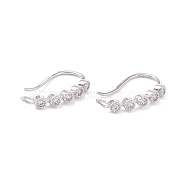Rack Plating Brass Micro Pave Cubic Zirconia Earring Hooks, with Horizontal Loop, Long-Lasting Plated, Real Platinum Plated, 15x16x2mm, Hole: 1.4mm, 21 Gauge, Pin: 0.7mm(ZIRC-F126-07P)