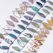 Freshwater Shell Beads Strands, Top Drilled Beads, Dyed, AB Color, Leaf, Mixed Color, 39~55x11~25x4~9mm, Hole: 1mm, about 14~16pcs/strand, 15.3 inch(SHEL-T012-51)