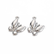Rack Plating Alloy Pendants, with Crystal Rhinestone and Word Nice, Cadmium Free & Nickel Free & Lead Free, Butterfly, Platinum, 19x13.5x2.5mm, Hole: 1.4mm(PALLOY-S125-115P)