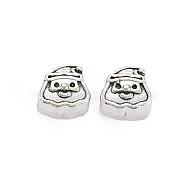 Tibetan Style Alloy European Beads Enamel Rhinestone Settings, Large Hole Beads, Cadmium Free & Lead Free, Father Christmas, Antique Silver, Fit For 1mm Rhinestone, 11x11x8mm, Hole: 4mm(PALLOY-N160-79)