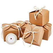 20Pcs Folding Kraft Paper Cookies Boxes, with 1Roll Flat Polyester Ribbons, Mixed Color, 120x120x90mm(DIY-DC0002-28)