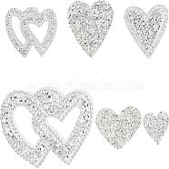 6Pcs 6 Style Heart Glitter Hotfix Rhinestone, Iron on Patches, Dress Shoes Garment Decoration, Crystal, 35~70x35~90x2~2.5mm, 1pc/style(DIY-FG0002-28)