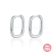 Rectangle Rhodium Plated 925 Sterling Silver Hoop Earrings, with 925 Stamp, Platinum, 15x12mm(IL6021-3)