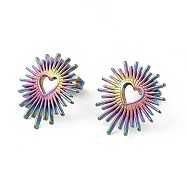 Ion Plating(IP) 304 Stainless Steel Hollow Out Heart Stud Earrings for Women, Rainbow Color, 19.5x17.5mm, Pin: 1mm(EJEW-E271-02M)