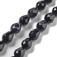 Natural Black Agate Beads Strands, Faceted Teardrop, 10x7mm, Hole: 1.2mm, about 20pcs/strand, 7.87''(20cm)(G-P520-B15-01)