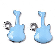201 Stainless Steel Enamel Charms, Guitar, Stainless Steel Color, Light Sky Blue, 15x9x2mm, Hole: 1.6mm(X-STAS-N088-15F)