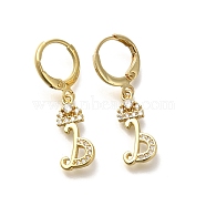 Brass Clear Cubic Zirconia Hoop Earrings, Real 18K Gold Plated, Letter B, 30.5mm, pendants: 17.5x8x2mm(EJEW-M045-01B)