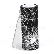 Halloween Deco Mesh Ribbons, Sparkle Tulle Fabric, for DIY Craft Gift Packaging, Home Party Wall Decoration, Spider & Spider Web pattern, Silver, 5-1/8 inch(129mm), 10 yards/roll(9.14m/roll)(OCOR-H108-02A)