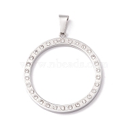 304 Stainless Steel Rhinestone Pendants, Ring, Stainless Steel Color, 43.5x39.5x3mm, Hole: 9.5x4.5mm(STAS-P302-01P)