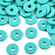 Handmade Polymer Clay Beads, Disc/Flat Round, Heishi Beads, Dark Turquoise, 4x1mm, Hole: 1mm, about 55000pcs/1000g(CLAY-R067-4.0mm-B34)
