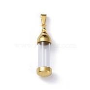 304 Stainless Steel Big Pendants, with Glass, Bottle, Golden, 44.7x11.5mm, Hole: 9x4mm(STAS-D097-01C-G)