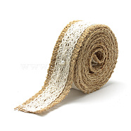 Burlap Ribbon, Hessian Ribbon, Jute Ribbon, with Cotton Lace, for Jewelry Making, Tan, 1-1/8 inch(27~28mm), about 2.187yards/roll(2m/roll), 24rolls/bag(OCOR-R071-04)