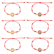 6Pcs Saint Benedict Medal Alloy Link Bracelets Set, Polyester Cord Adjustable Bracelets, Red, Inner Diameter: 2-1/2~3-1/4 inch(6.5~8.3cm)(BJEW-AN0001-68)