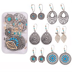 DIY Tibetan Style Earring Making Kits, Including Alloy Pendants, Alloy & Brass Earring Findings, Wood Beads, Frosted Opaque Glass Seed Beads, Antique Silver(DIY-CJ0001-44)