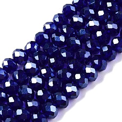 Electroplate Glass Beads Strands, Pearl Luster Plated, Faceted, Rondelle, Medium Blue, 4x3mm, Hole: 0.4mm, about 113~115pcs/strand, 41~41.5cm(EGLA-A044-T4mm-A06)