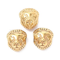 Ion Plating(IP) 304 Stainless Steel Beads, Lion Head, Real 18K Gold Plated, 12x10.5x8mm, Hole: 2.7mm(STAS-P291-09G)