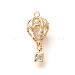 Brass Pendants, Hot Air Balloon, with Glass, Faceted, Real 18K Gold Plated, 17x7mm, Hole: 1mm(KK-B127-02G)