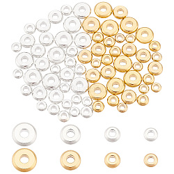 Elite 80Pcs 8 Styles Brass Beads, Long-Lasting Plated, Flat Round, Mixed Color, 3.2~6x1.2~1.7mm, Hole: 1.5~2mm, 10pcs/style(KK-PH0006-74)