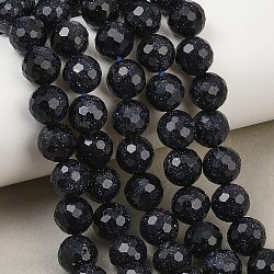 Synthetic Blue Goldstone Beads Strands, Round, Faceted, 9.5~10mm, Hole: 1.3mm, about 38~39pcs/strand, 14.09''~14.37''(35.8~36.5cm)(GG-CBA199E-F02-10mm)