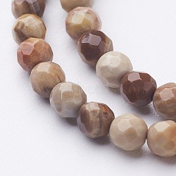 Natural Petrified Wood Bead Strands, Faceted(64 Facets), Round, 4~4.5mm, Hole: 0.5mm, about 88~98pcs/strand, 14.5~15.1 inch(370~385mm)(G-G947-19-4mm)