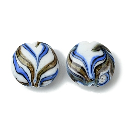 Handmade Gold Sand Lampwork Beads, Flat Round, Dodger Blue, 20.5x11mm, Hole: 1.4mm(FOIL-B001-02B)