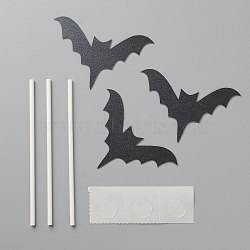 DIY Halloween Theme Paper Cake Insert Card Decoration, with Plastic Rod, for Cake Decoration, Bat, Black, 46x72x0.2mm, 3pcs/Set(DIY-H109-27)