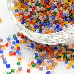 Glass Seed Beads, Frosted Colors, Round, Mixed Color, 2mm(SEED-A008-2mm)